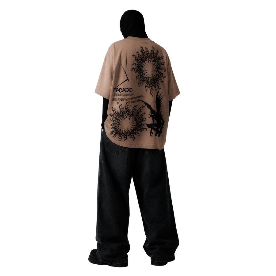 FACADE [03] — Oversized Occult Graphic Tee — Bone Beige