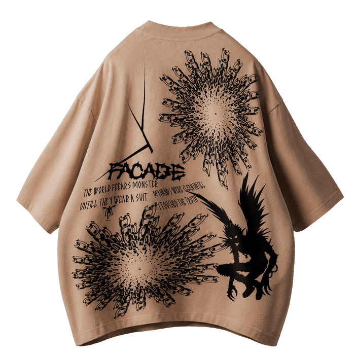 FACADE [03] — Oversized Occult Graphic Tee — Bone Beige