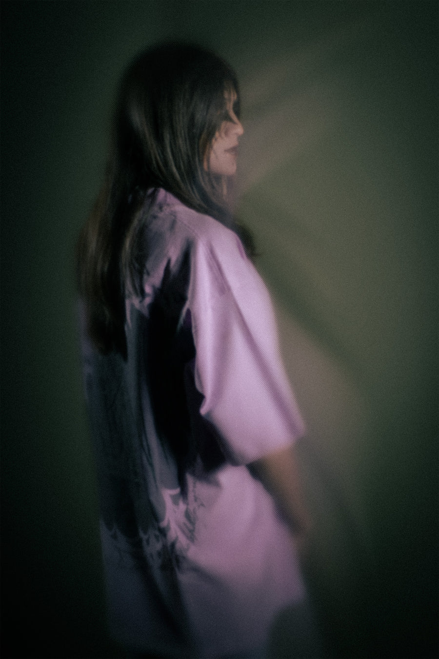 Model wearing Luxury Lavender Oversized Graphic T-Shirt - Dark Gothic Streetwear Brand India