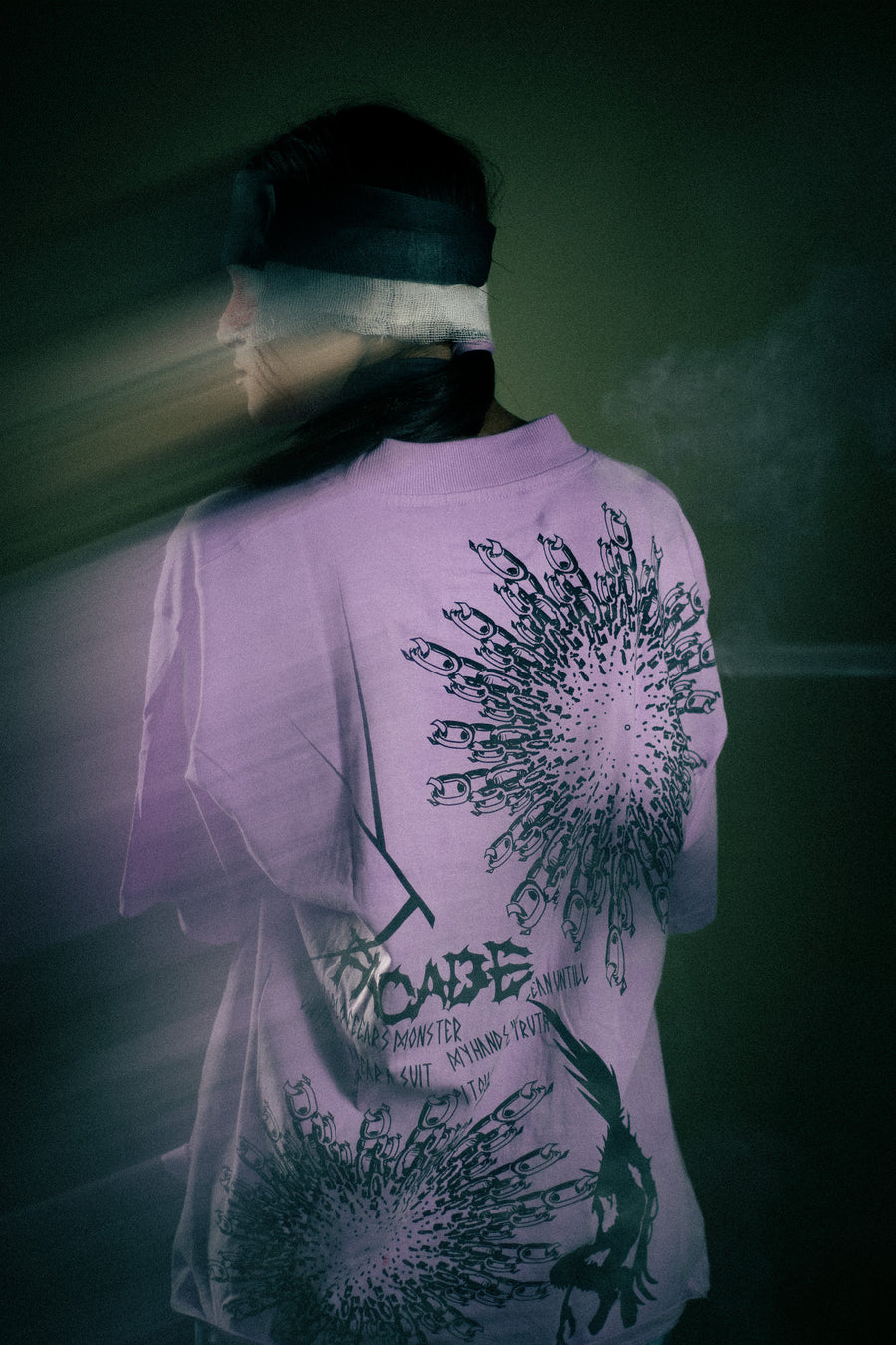 Model wearing Premium Lavender Oversized Graphic T-Shirt - Dark Aesthetic Luxury Streetwear India